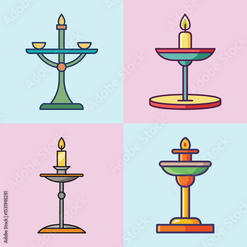 Minimalist Candle Holder Flat Illustration Elegant Tealight Stand Vector for Wedding & Boho Home Decor
