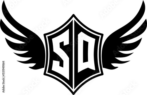 SQ logo emblem with winged and shield template