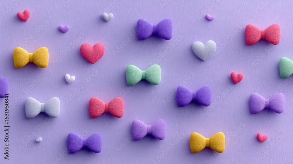 Pastel Purple Background with Colorful Bows and Hearts Pastel Purple Background with Colorful Bows and Hearts