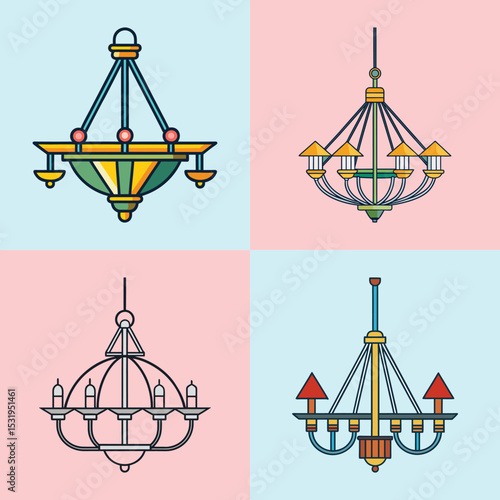 Minimalist Chandelier Flat Illustration  Elegant Lighting Vector for Luxury Interior Design & Wedding Decor