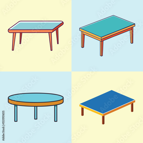 Minimalist Coffee Table Flat Illustration – Modern Living Room Furniture Vector for Interior Design & Home Decor