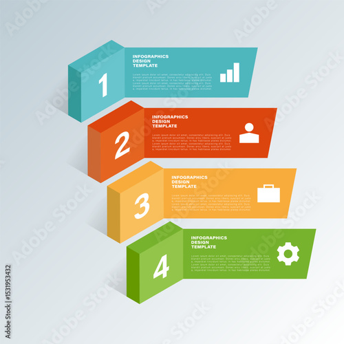 3D vector infographic template. Vertical layout of four steps or processes with 3D blocks