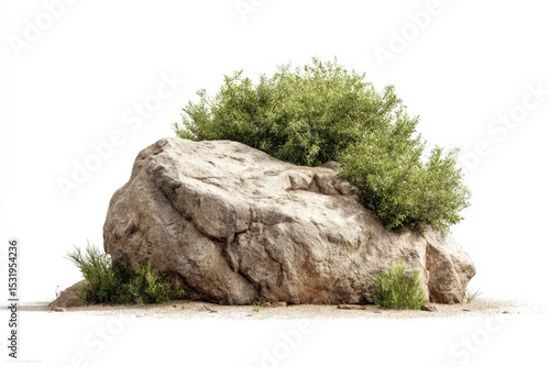 Large rock, desert plant, isolated