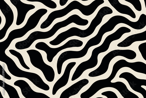 Seamless skunk fur pattern with flowing white stripes on black background