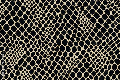 Seamless snake skin pattern with dense black scales on beige background