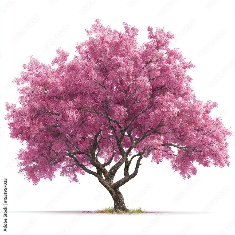 Fototapeta premium Pink blossom tree, isolated white background