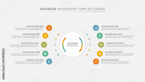 Modern Circular Cycle Infographic Design Template with 10 Data Points