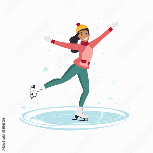 Elegant ice skater spinning mid-pose in clean minimal vector