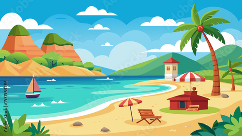 Serene Tropical Beach Landscape. Idyllic Island Getaway