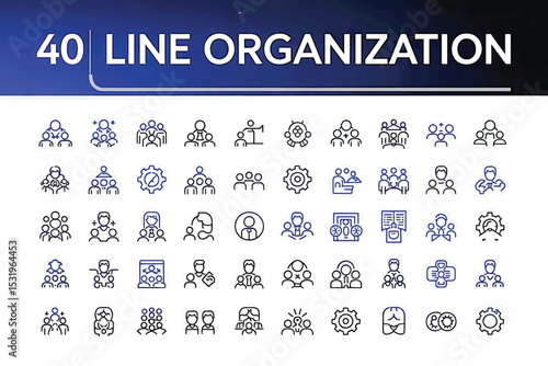 Organization Line Icons: A collection of 40 meticulously crafted organization icons, perfect for illustrating concepts of hierarchy, teamwork, and structure.