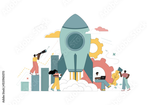 Business startup concept, teamwork. Movement towards goals. The desire for success. Launching a new business idea.eps