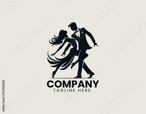 Stylish Couple Dancing Passionately Energetic Love Dynamic Vector Logo Design