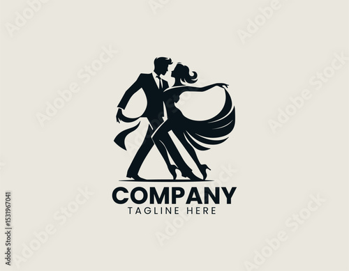 Stylish Couple Dancing Passionately Energetic Love Dynamic Vector Logo Design