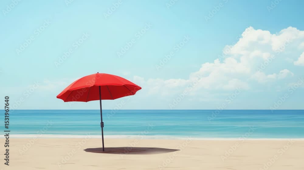 Animation of single standing umbrella on the beach Animation of single standing umbrella on the beach