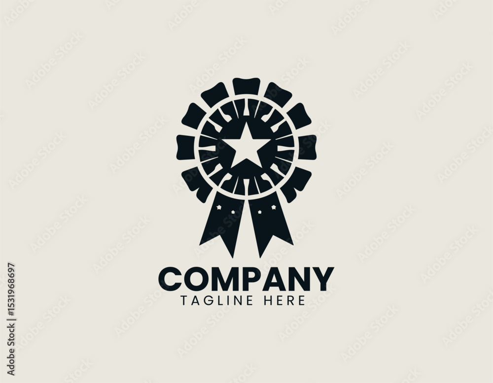 Fototapeta premium Simple Dark Rosette Ribbon White Star Center Elegant Award Vector Logo Design