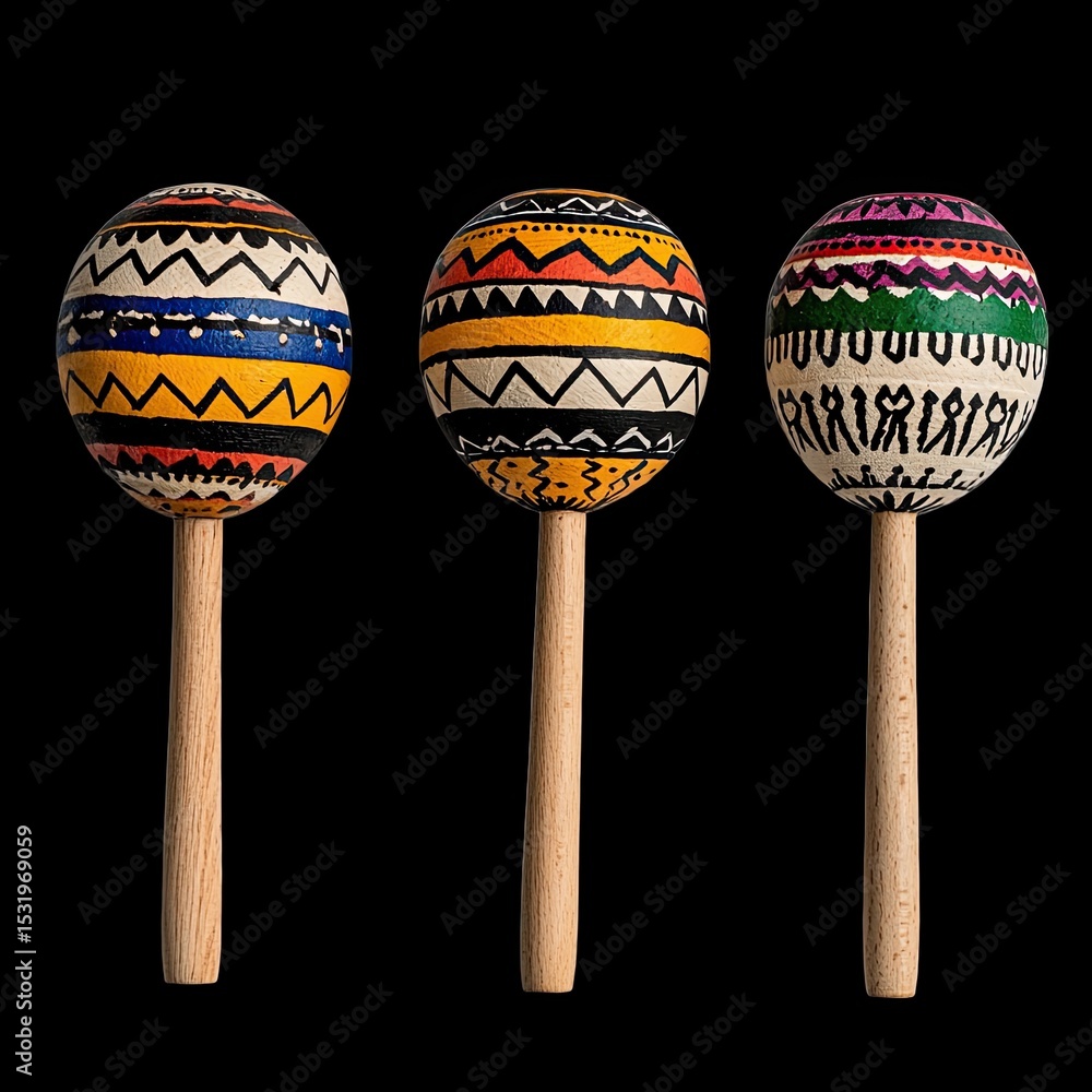 Handmade wooden maracas music instrument with vibrant patterns and colors, showcasing artistic craftsmanship and cultural significance. Perfect for music lovers and collectors Handmade wooden maracas music instrument with vibrant patterns and colors, showcasing artistic craftsmanship and cultural significance. Perfect for music lovers and collectors