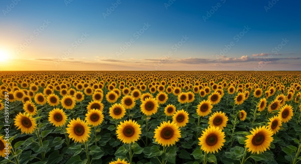 Fototapeta premium Vibrant Yellow Sunflower Field at Sunset