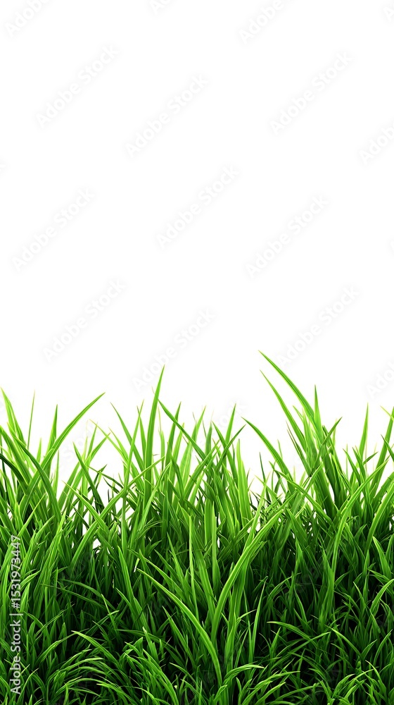 Fototapeta premium Fresh Green Grass Blades Isolated on White Background for Mockups and Compositing