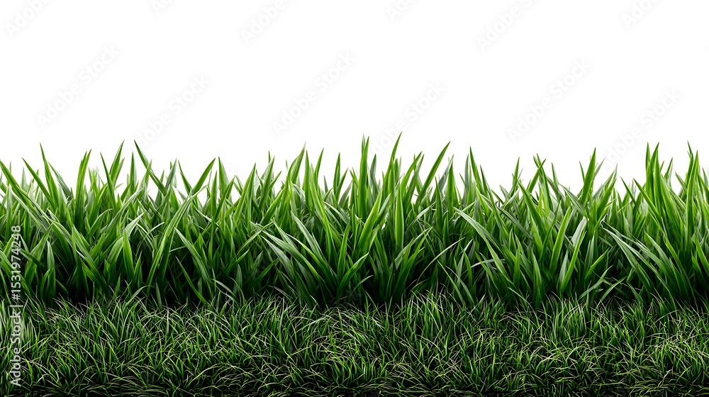 Obraz premium Fresh Green Grass Patch Isolated on White Background for Seamless Design Element