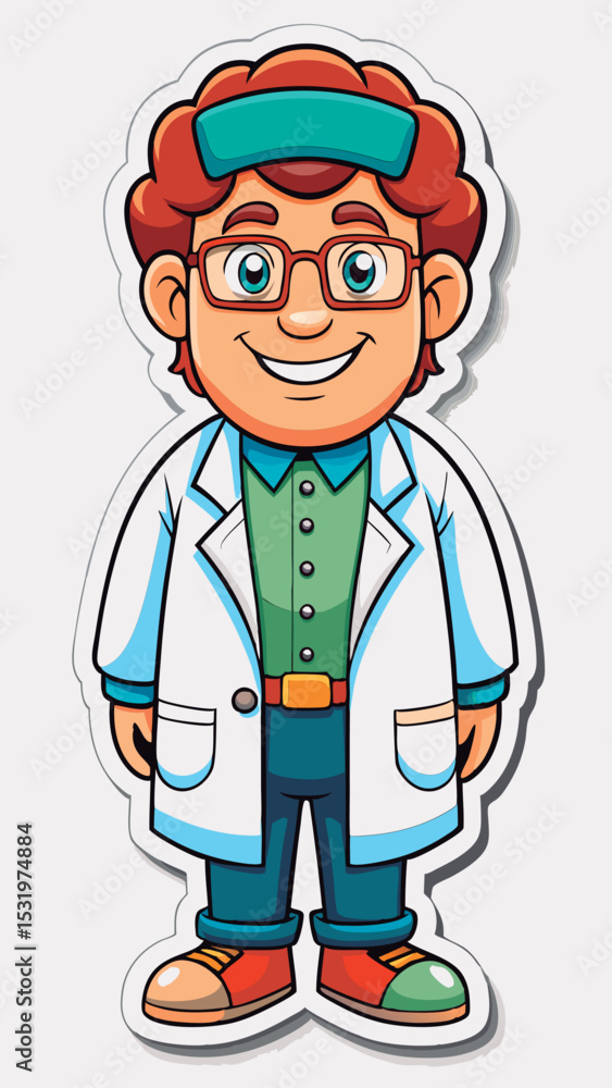 Friendly scientist character in lab coat. Friendly scientist character in lab coat.