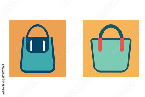 Two modern flat design shopping bags against a warm orange background illustration