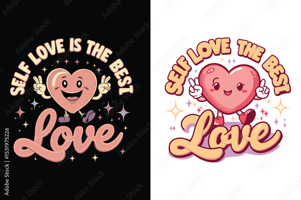Cute cartoon heart character promoting self love with stylish and positive typography Cute cartoon heart character promoting self love with stylish and positive typography