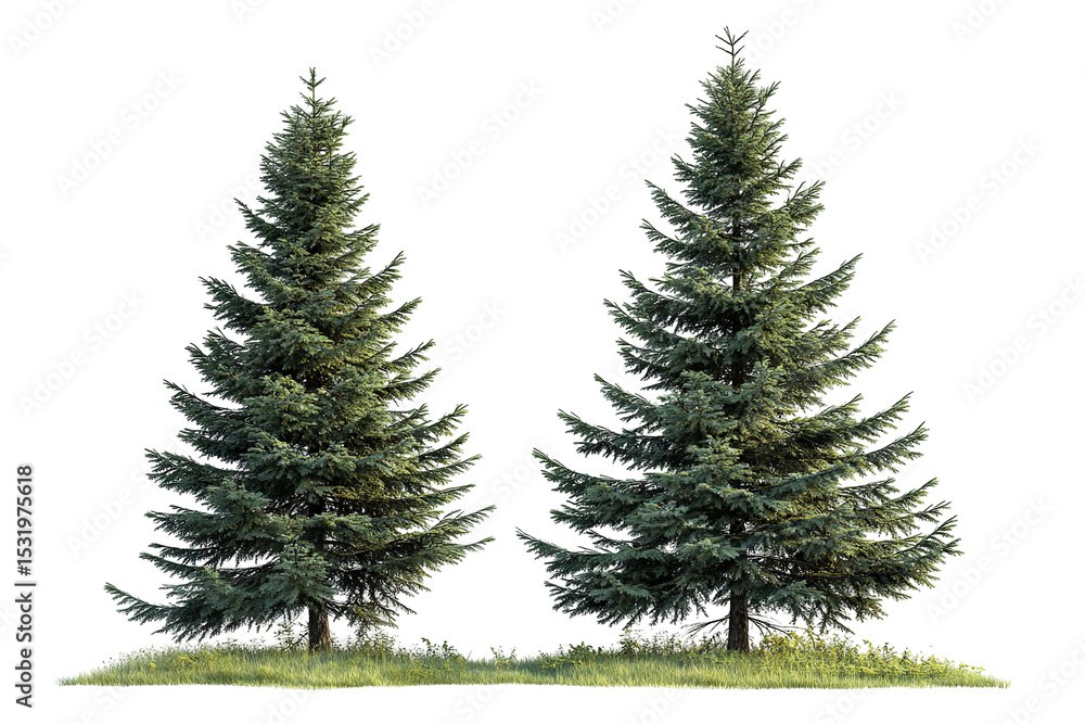 Obraz premium High-resolution green forest trees isolated on transparent background with alpha channel PNG cutout — lush summer foliage element with clean clip path ideal for print layouts, web pages