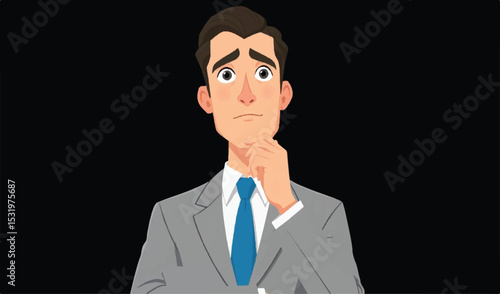 Thoughtful Businessman Pondering: Decision Making, Doubt & Problem Solving Illustration

