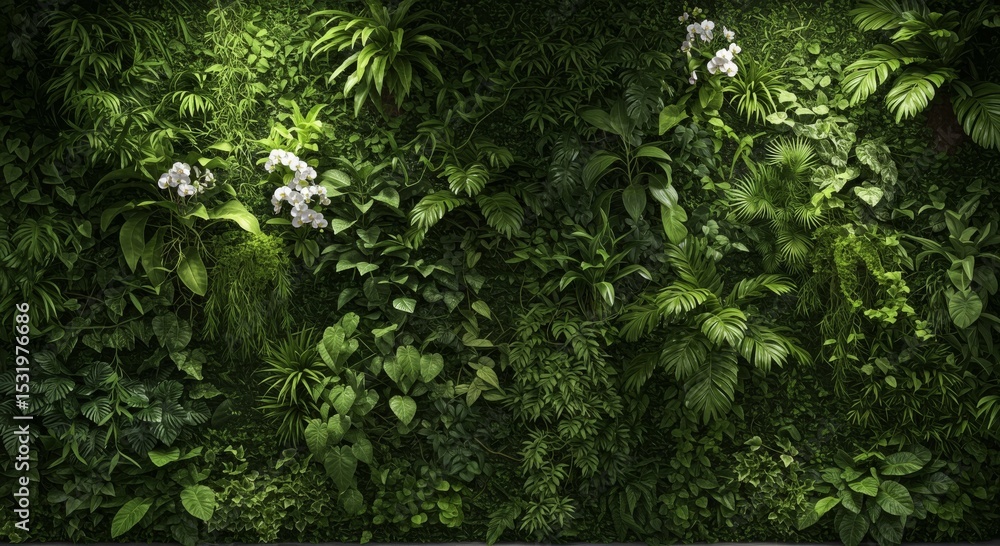 Obraz premium Lush Green Living Wall with White Flowers