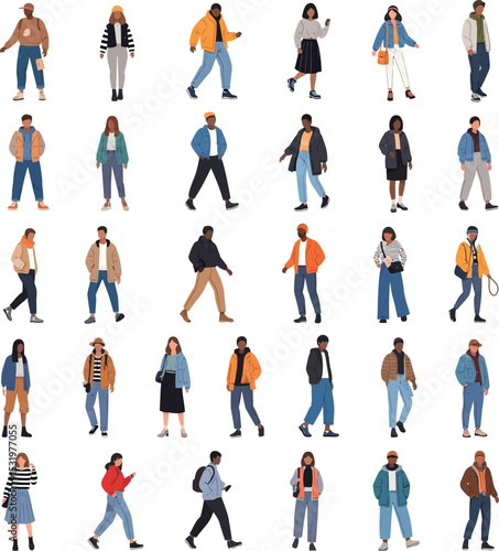 Vector Illustration of Diverse Individuals in Casual, Trendy Street Fashion