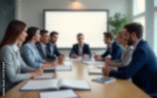 soft or blurred people at a board meeting. Corporate job. High quality photo. High quality