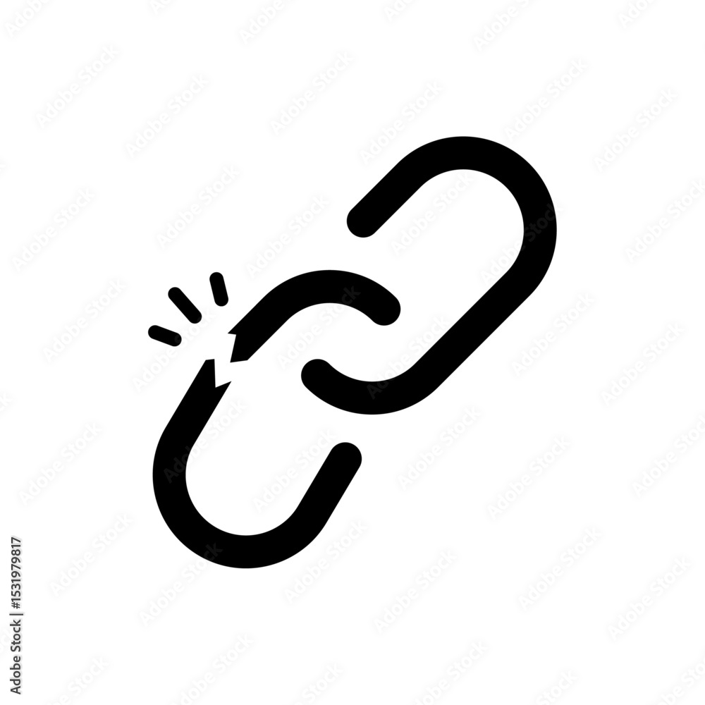 Broken chain link. White background. Broken chain link. White background.