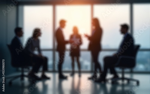 Blurred people silhouettes working in office, manager strategy, teamwork brainstorming, abstract business background. High quality
