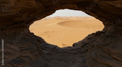 Wallpaper Mural View of vast sand dunes and desert landscape framed by a natural rock formation. Torontodigital.ca