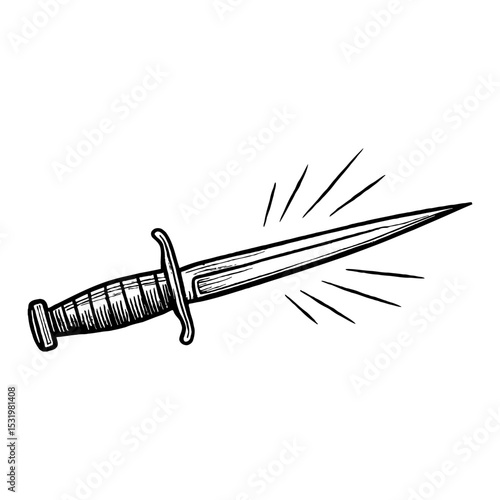 Sharp Dagger Knife Engraved Black and White Outline Line Art Drawing Detailed Illustration
