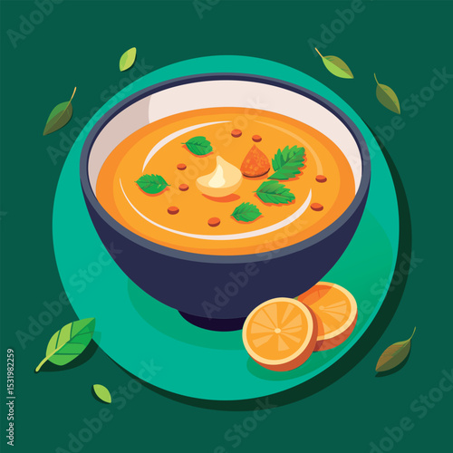Delicious orange soup with garnish.