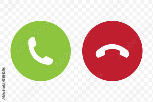 Incoming or outgoing phone call sign symbol isolated. Phone call icon answer, accept and decline call icons buttons red and green color. Flat design. Vector illustration.
