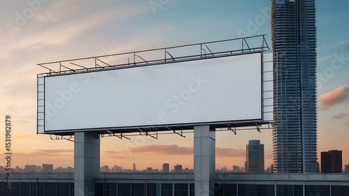 Wallpaper Mural High-quality 4K photorealistic mockup of a large empty white billboard on the side of a city highway in broad daylight. Clear blue sky with scattered clouds, clean modern urban background with distant Torontodigital.ca