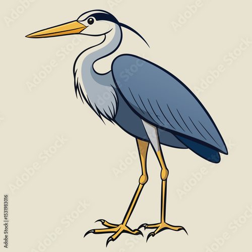 Heron standing perfectly still, one leg slightly raised, patiently hunting.