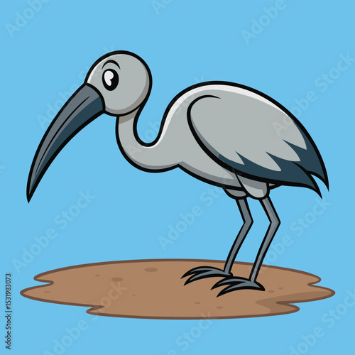 Ibis with its decurved bill, probing unseen ground for food in wetland.