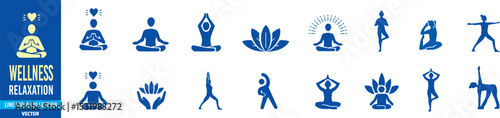 Set of line icons wellness, wellbeing, healthcare, healthy, mental health, spa, medical. Editable stroke icons illustration collection Vector