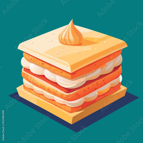 Yummy layered cake with cream topping.