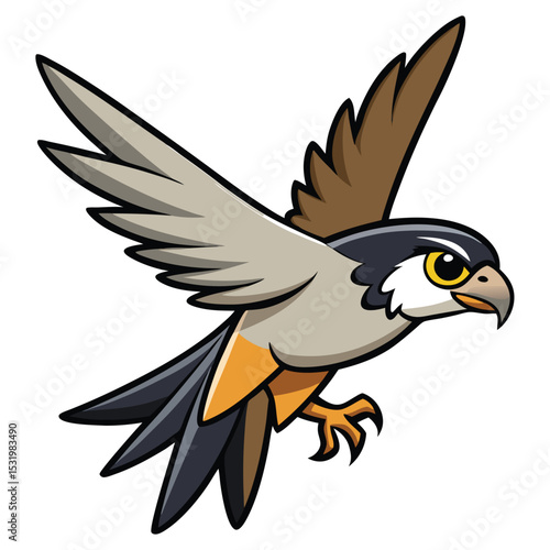 Peregrine falcon in mid-flight, wings fully extended and powerful.