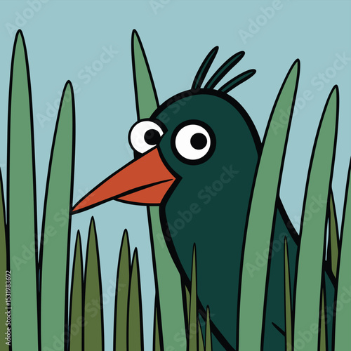 Rail bird skulking through unseen reeds, only its head visible, a secretive marsh bird.