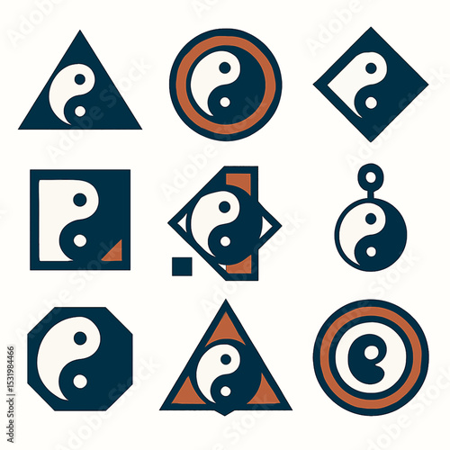 Geometric shapes featuring yin yang symbols in modern design and balanced composition