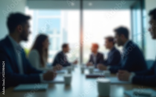 Blurred business people meeting in modern office building conference room, Generative AI. High quality