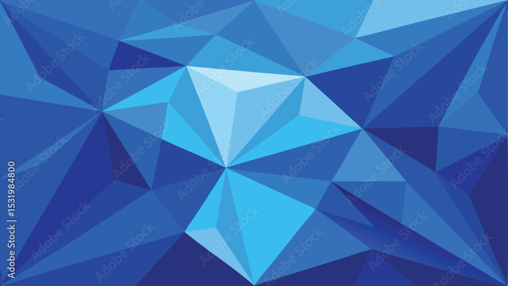 Abstract geometric crystal illustration featuring varying shades of blue triangles Abstract geometric crystal illustration featuring varying shades of blue triangles