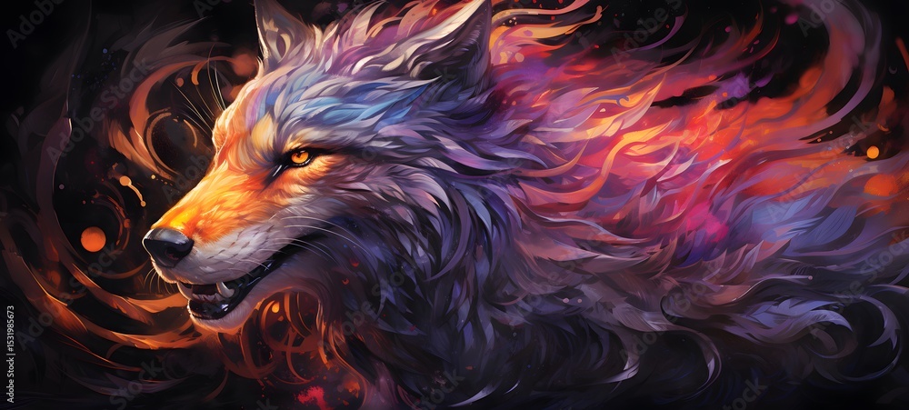 Naklejka premium Galaxy Version of dragon wolf world, ai generative