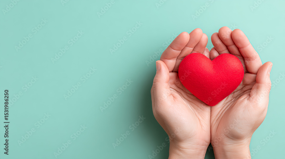 Fototapeta premium Hands Holding Red Heart, Charity, Donation, Compassion, Love, Care, Support, Giving, Kindness, Symbol