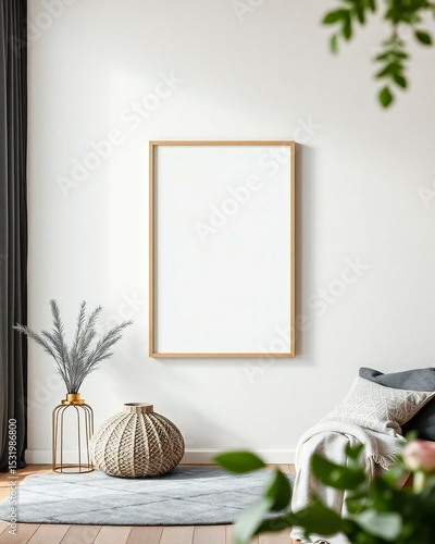 Modern living room interior with blank frame